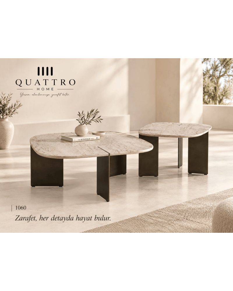 Varello 1060 İkili Orta Sehpa-Büyük Sehpa: 85 × 70 cm Küçük Sehpa: 73 × 58 cm Yükseklik: yaklaşık 35–40 cm