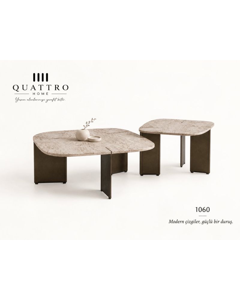 Varello 1060 İkili Orta Sehpa-Büyük Sehpa: 85 × 70 cm Küçük Sehpa: 73 × 58 cm Yükseklik: yaklaşık 35–40 cm