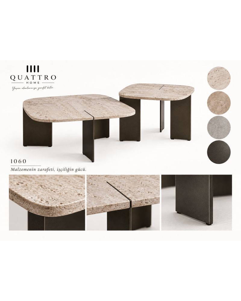 Varello 1060 İkili Orta Sehpa-Büyük Sehpa: 85 × 70 cm Küçük Sehpa: 73 × 58 cm Yükseklik: yaklaşık 35–40 cm