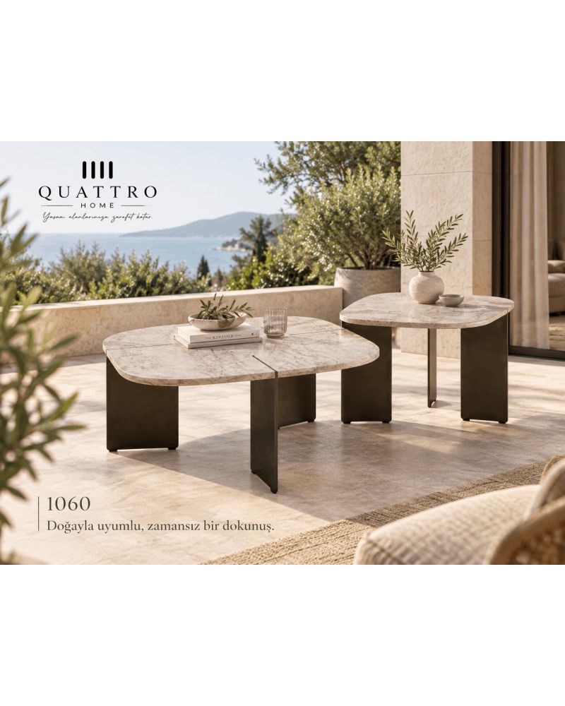 Varello 1060 İkili Orta Sehpa-Büyük Sehpa: 85 × 70 cm Küçük Sehpa: 73 × 58 cm Yükseklik: yaklaşık 35–40 cm
