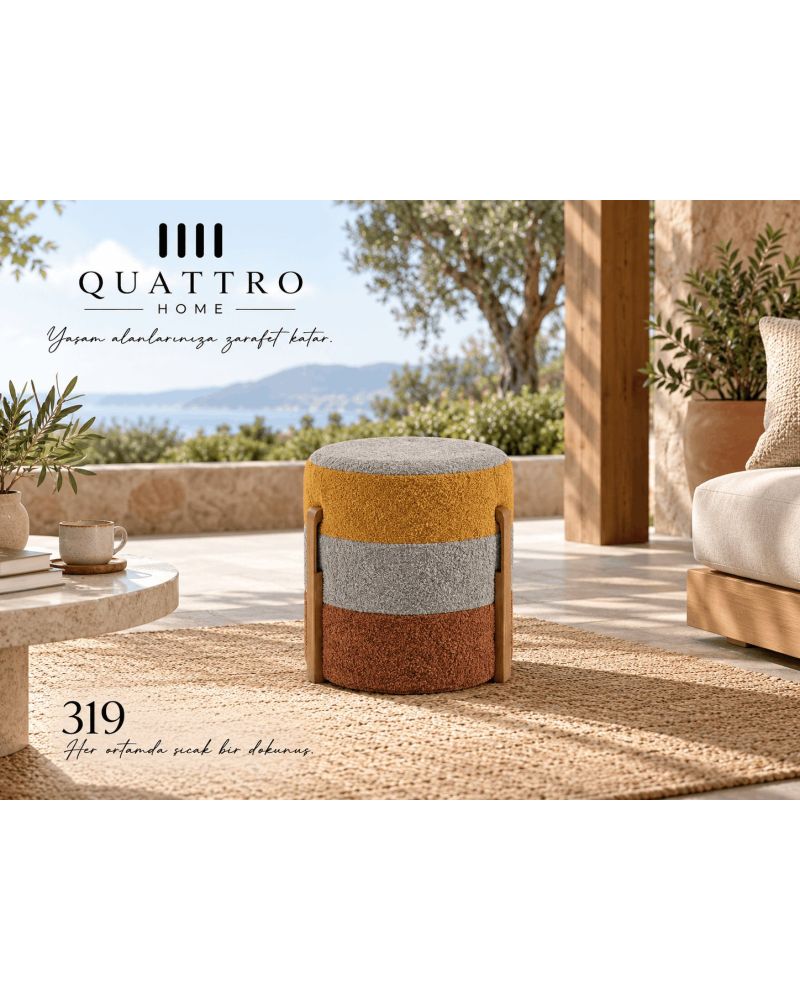 Mirella 319 Renkli Dekoratif Puf-Genişlik: 40 cm Derinlik: 40 cm Yükseklik: 42 cm