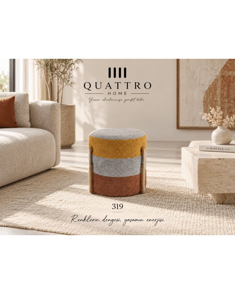 Mirella 319 Renkli Dekoratif Puf-Genişlik: 40 cm Derinlik: 40 cm Yükseklik: 42 cm