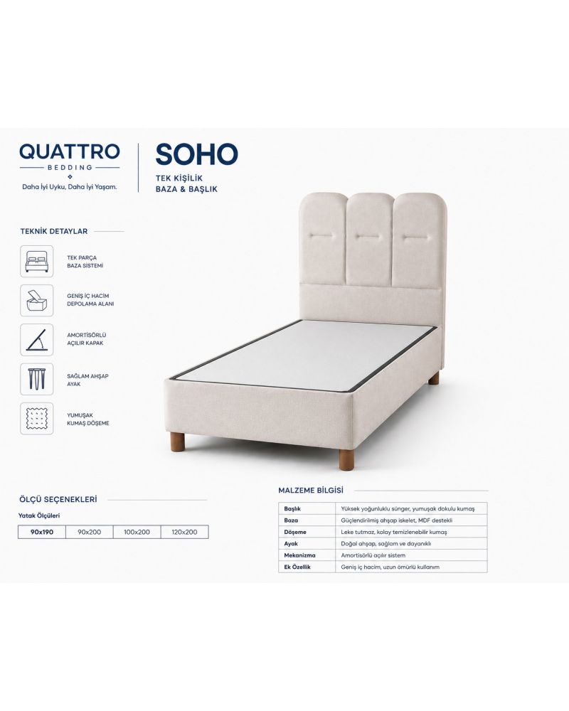 Soho Tek Kişilik Sandıklı Baza ve Başlık Seti