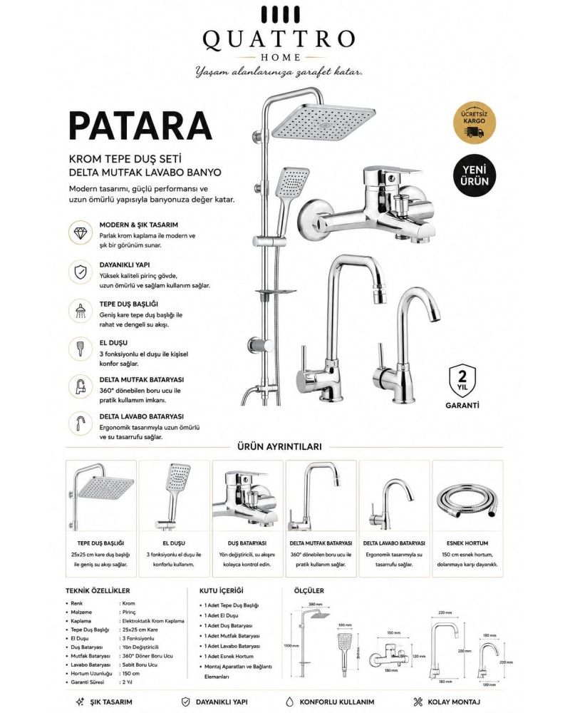 Patara Tepe Duş Seti,Evye Bataryası ve Banyo Batarya Seti