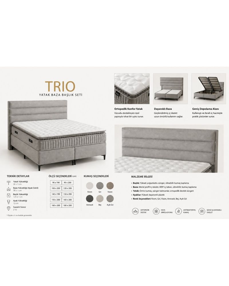 Trio Baza Başlık ve Ortopedik Yatak Seti