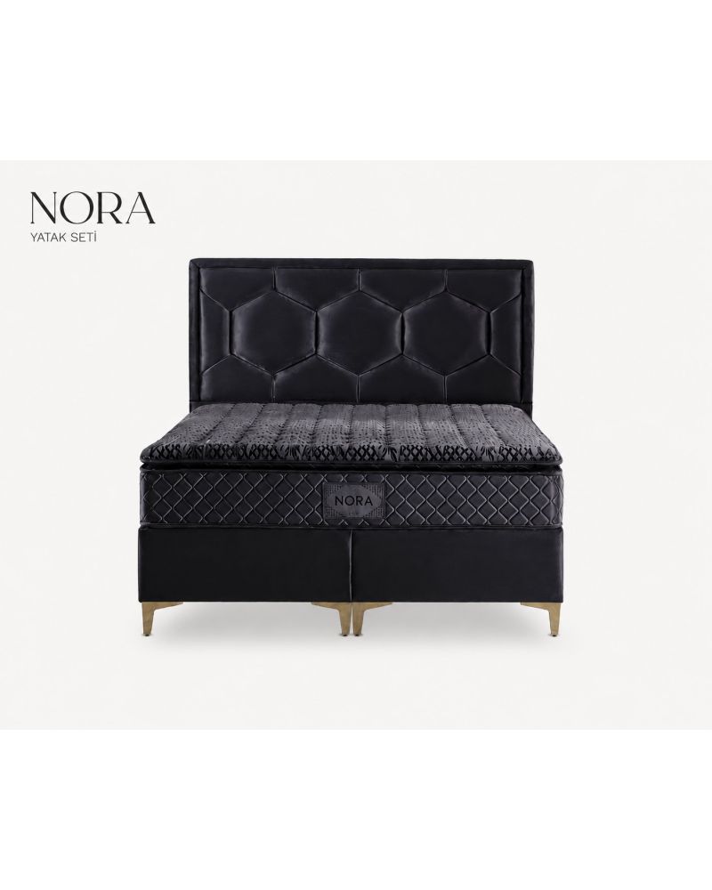 Nora Çift Kişilik Baza Başlık ve Paket Yaylı Yatak Seti