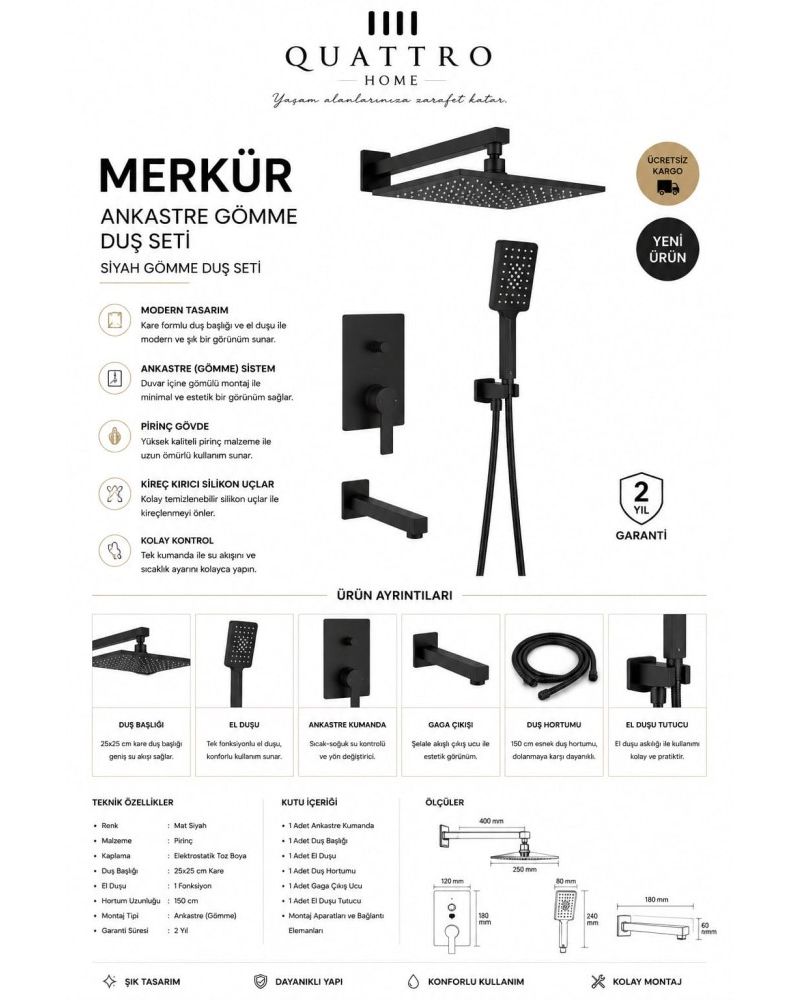 Merkür Ankastre Duş Seti