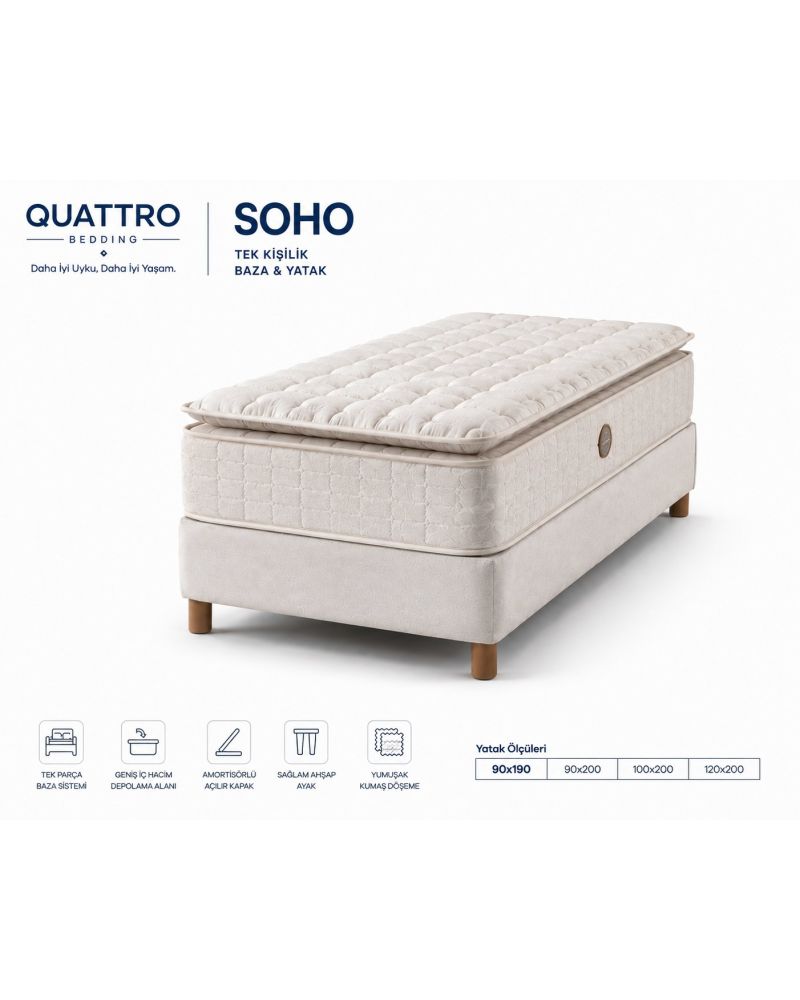 Soho Tek Kişilik Sandıklı Baza ve Yatak Seti