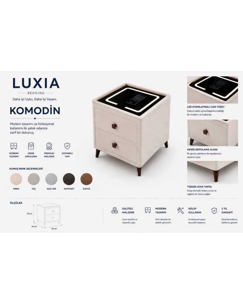 Luxia Yatak Baza Başlık ve Komodin Seti