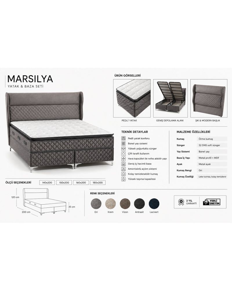 Marsilya Çift Kişilik Baza Başlık ve Yatak Seti