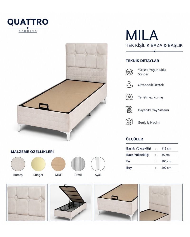 Mila Tek Kişilik Baza ve Başlık Seti