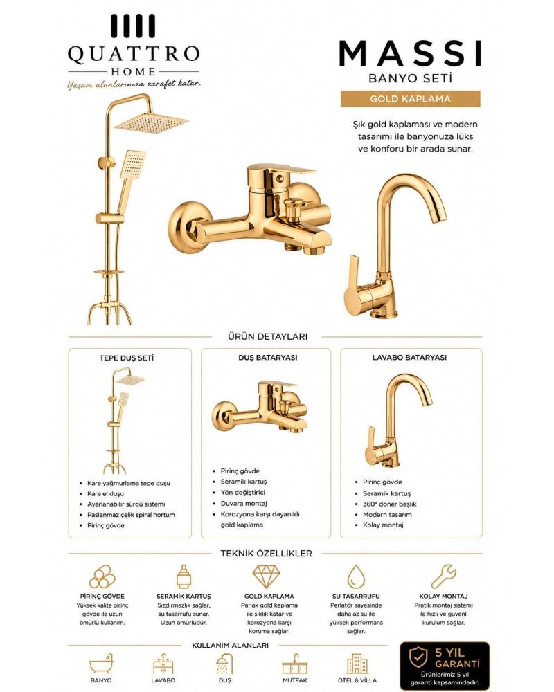 Massı  Tepe Duş Seti ve Lavabo Bataryası Set