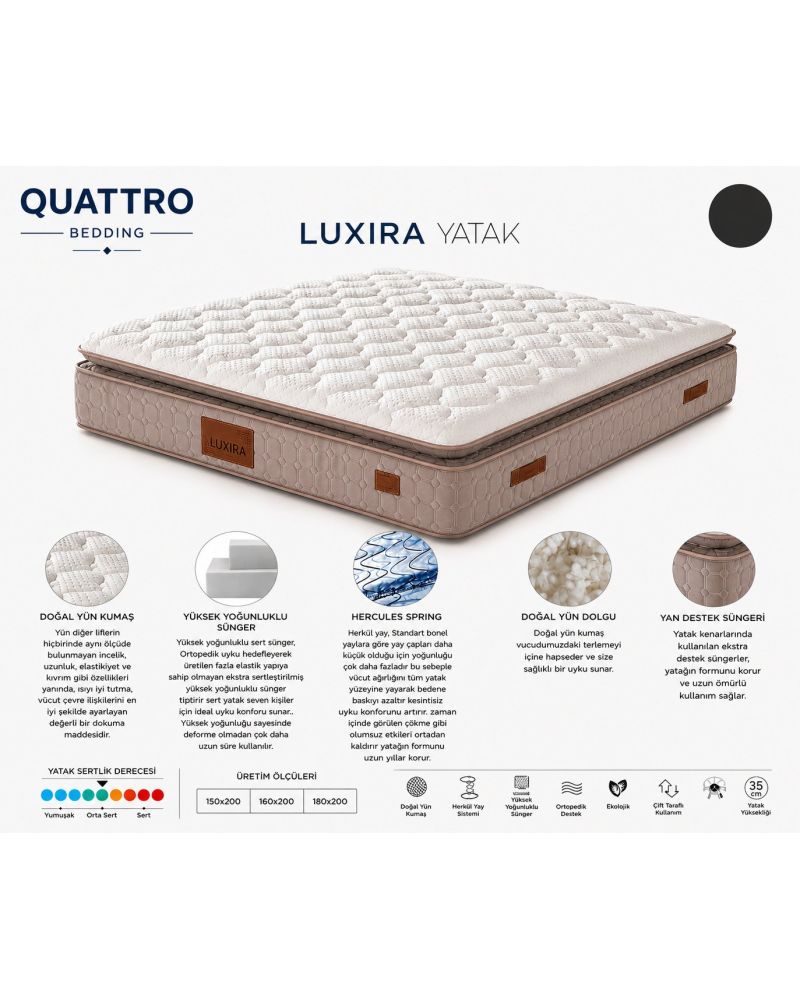 Luxira Çift Kişilik Baza Başlık Yatak ve Komodin Seti