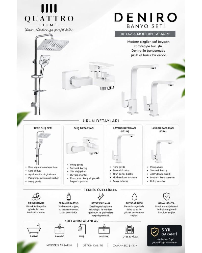 Denıro Tepe Duş Seti,Evye Bataryası ve Banyo Bataryası Seti