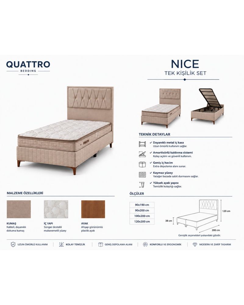 Quattro Home Nice Tek Kişilik Baza Başlık Yatak Seti