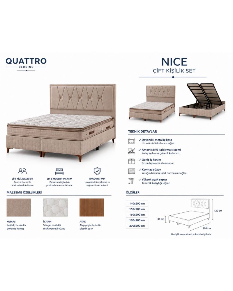 Quattro Home Nice Çift Kişilik Baza Başlık Yatak Seti