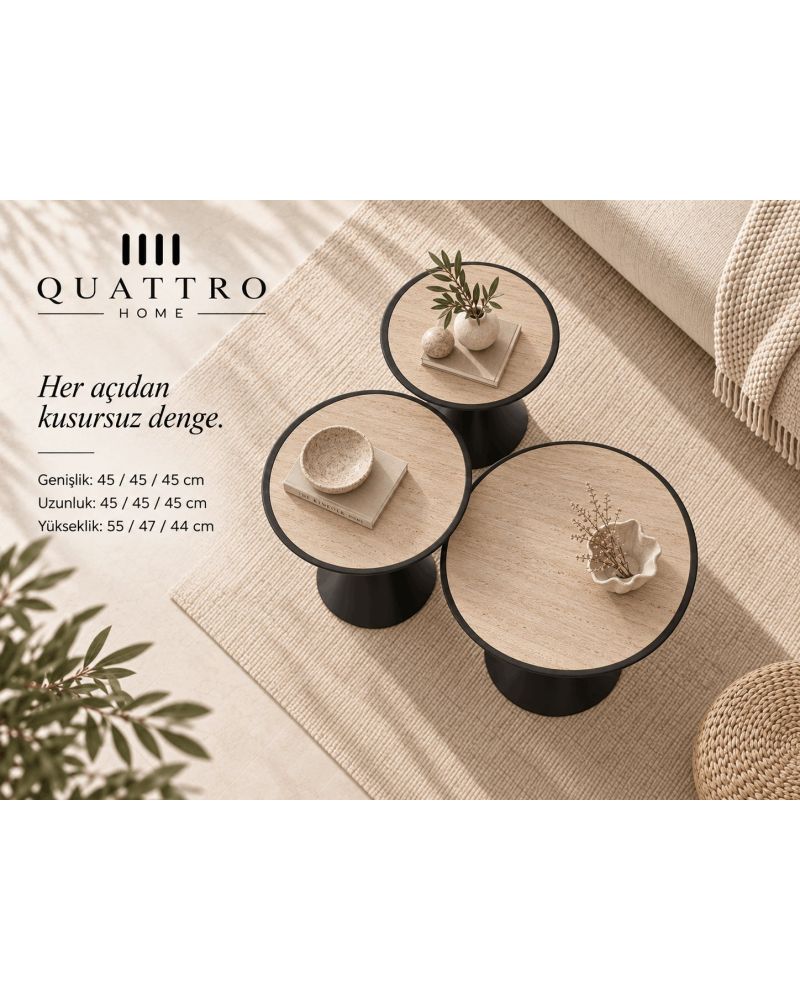 Üçlü Orta Sehpa Seti -1. parça: 45 × 45 × 55 cm 2. parça: 45 × 45 × 47 cm 3. parça: 45 × 45 × 44 cm
