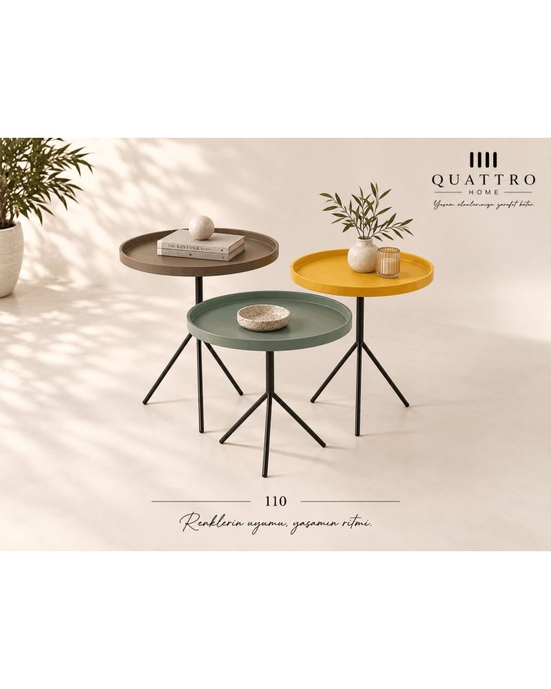 Riva 110 Üçlü Zigon Sehpa-Genişlik: 45 / 45 / 45 cm Uzunluk: 45 / 45 / 45 cm Yükseklik: 61 / 57 / 53 cm