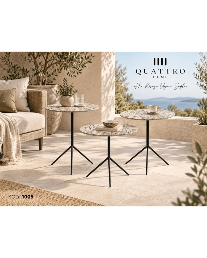 Terra 1005 Üçlü Zigon Sehpa-Genişlik: 45 / 45 / 45 cm Uzunluk: 45 / 45 / 45 cm Yükseklik: 43 / 47 / 53 cm