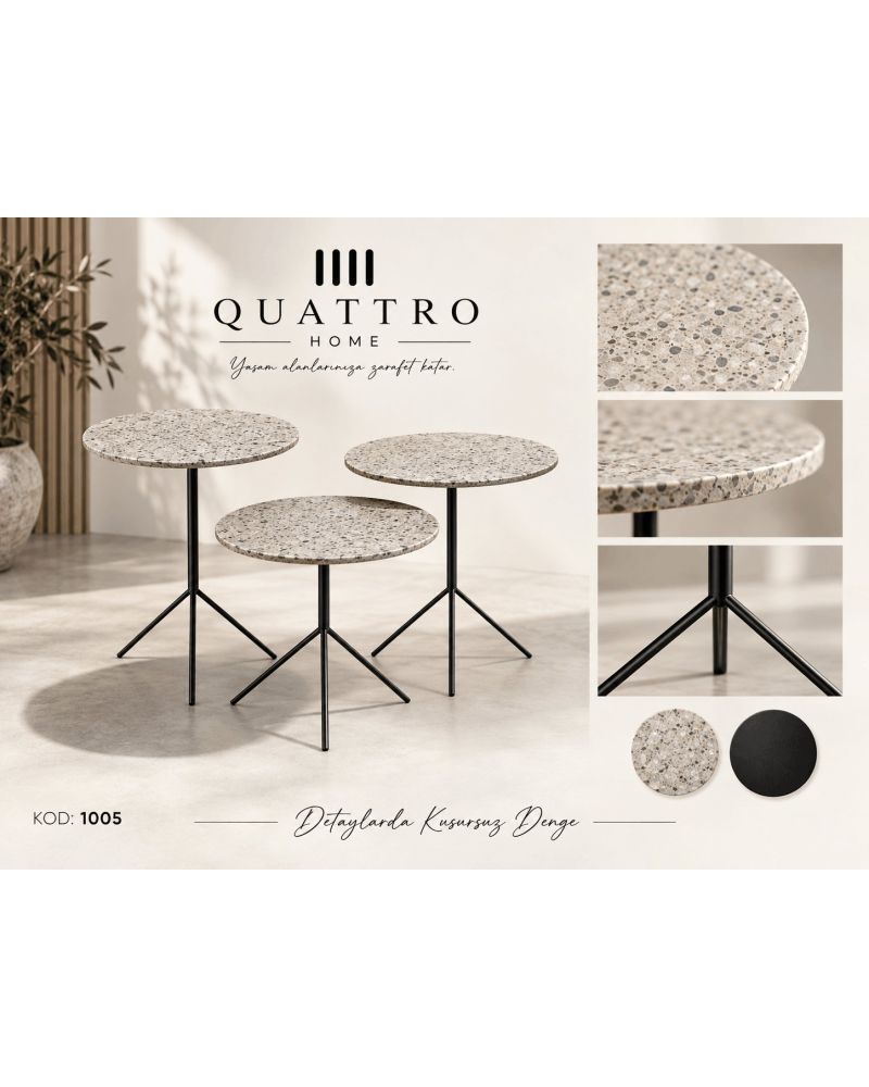 Terra 1005 Üçlü Zigon Sehpa-Genişlik: 45 / 45 / 45 cm Uzunluk: 45 / 45 / 45 cm Yükseklik: 43 / 47 / 53 cm