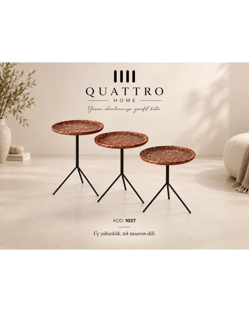 Avera 1027 Üçlü Zigon Sehpa-Genişlik: 40 / 40 / 40 cm Uzunluk: 40 / 40 / 40 cm Yükseklik: 53 / 43 / 47 cm