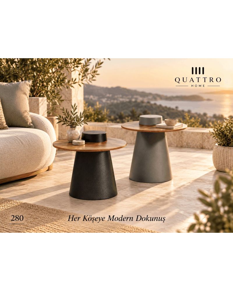 Novera 280 İkili Zigon Sehpa-Genişlik: 45 / 45 cm Uzunluk: 45 / 45 cm Yükseklik: 43 / 47 cm