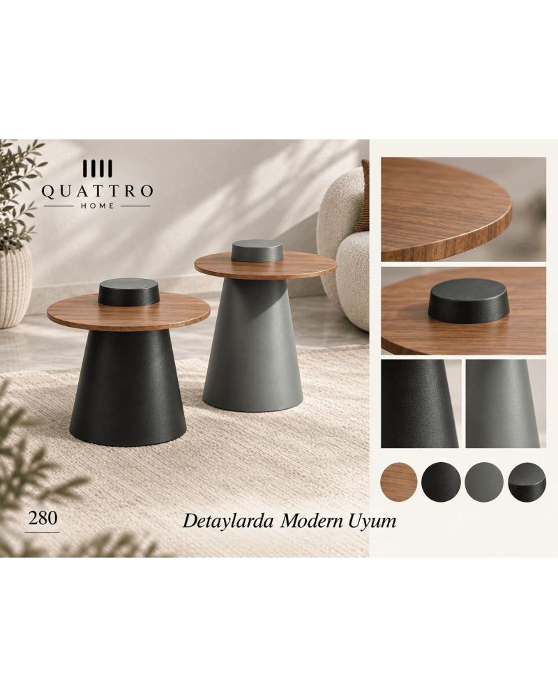 Novera 280 İkili Zigon Sehpa-Genişlik: 45 / 45 cm Uzunluk: 45 / 45 cm Yükseklik: 43 / 47 cm