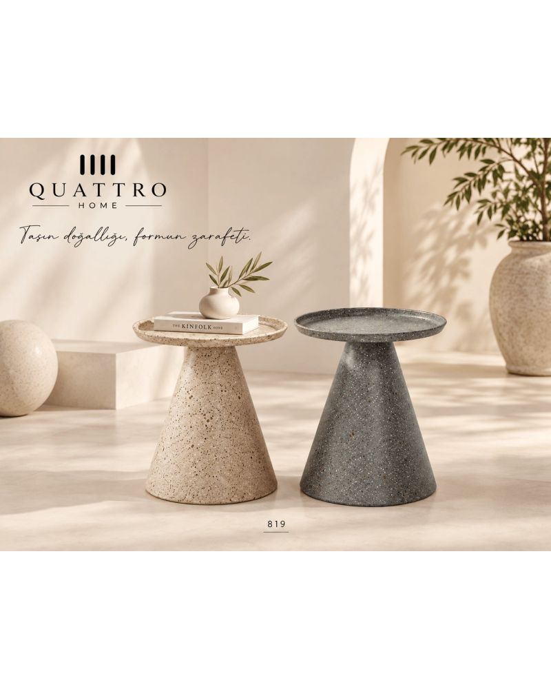 Terra 819 İkili Zigon Sehpa-Tabla Ölçüsü: 45 × 45 cm Krem Sehpa Yüksekliği: 47 cm Gri Sehpa Yüksekliği: 51 cm