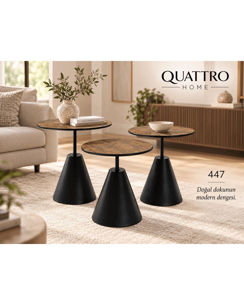 Üçlü Zigon Sehpa Seti - Tabla Çapı: 45 cm Yükseklikler: 54 cm, 47 cm ve 44 cm