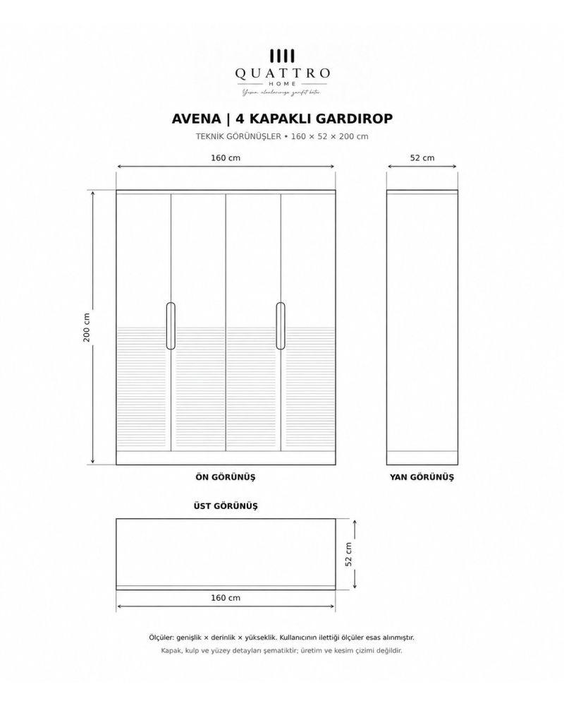 Avena Dört Kapaklı Modern Gardırop