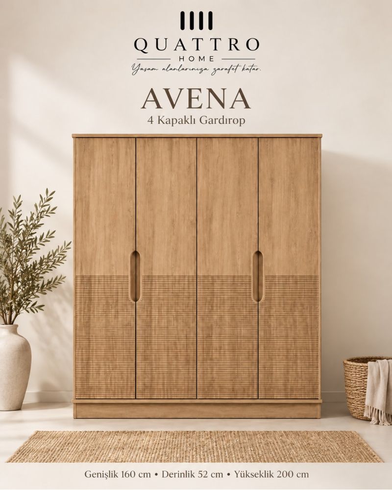Avena Dört Kapaklı Modern Gardırop