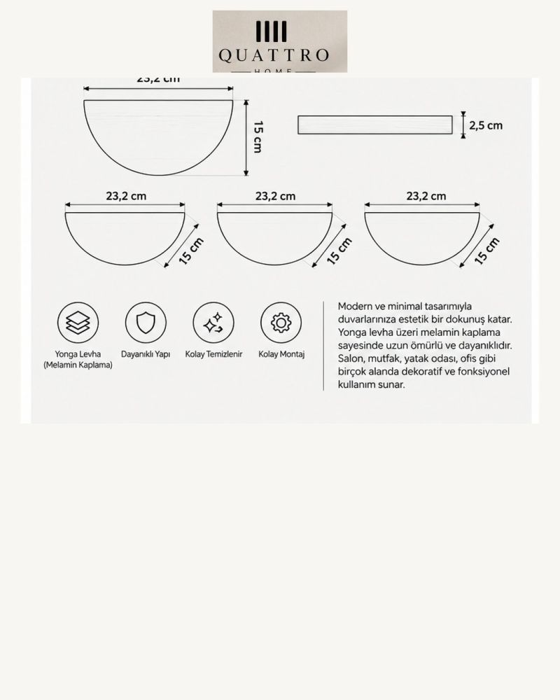 3'lü Oval Duvar Rafı Ceviz Desenli 115 cm