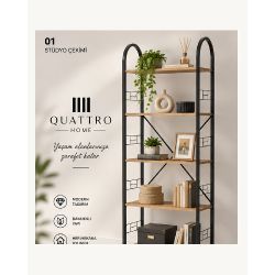 5 Raflı Metal Kitaplık Ceviz Desenli 180 cm