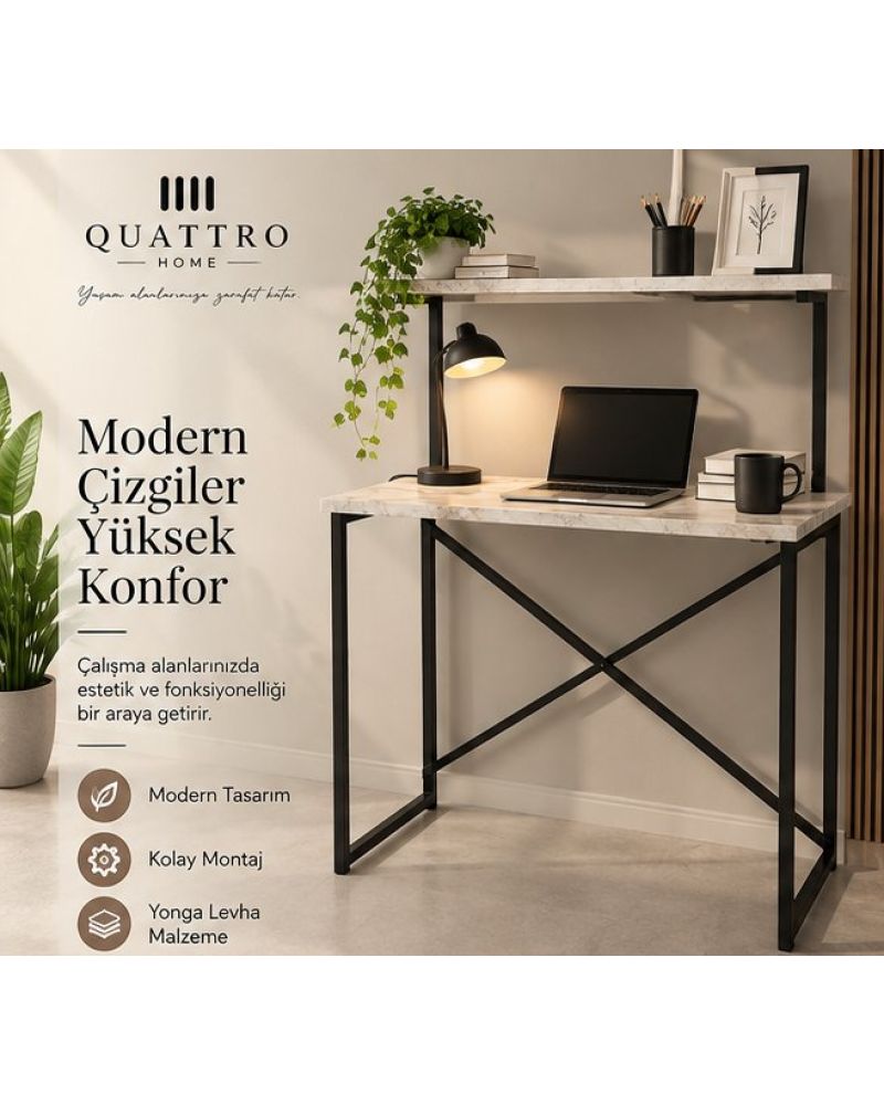 Beyaz Raflı Çalışma Masası