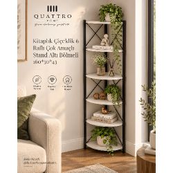 6 Raflı Köşe Kitaplık ve Saksılık Standı Beyaz