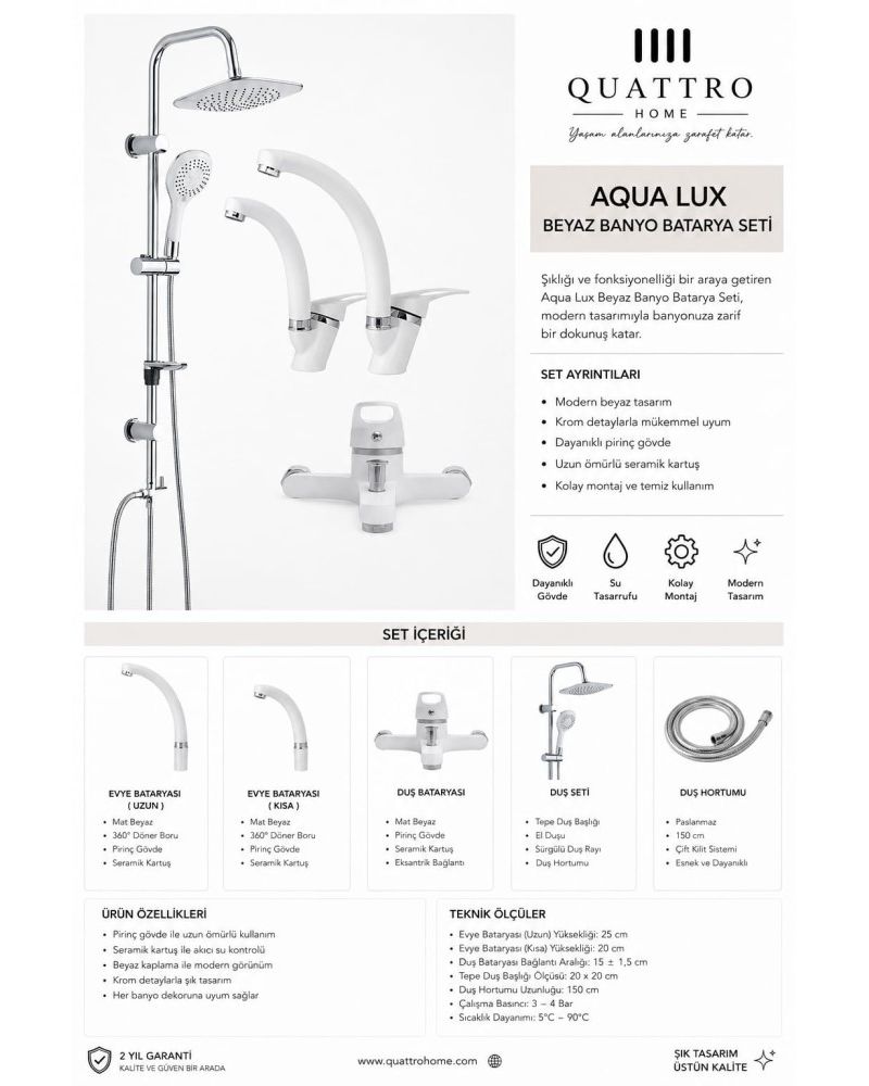Aqua Lux Tepe Duş Seti,Evye Bataryası ve Levabo Bataryası