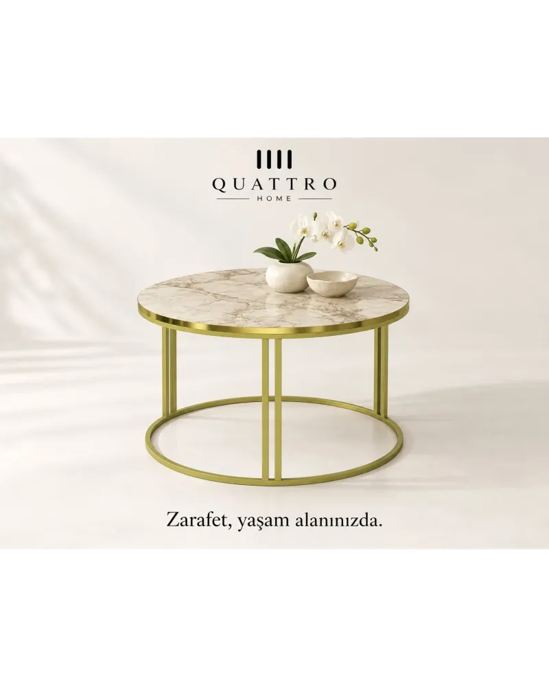 Efes Beyaz Mermer Desenli Yuvarlak Orta Sehpa 70 cm