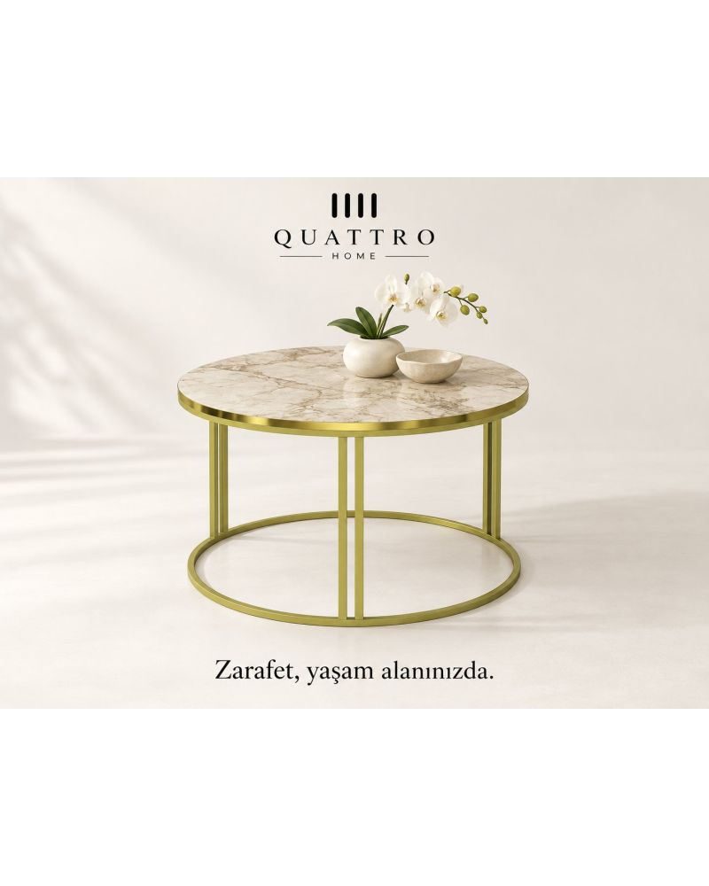 Efes Beyaz Mermer Desenli Yuvarlak Orta Sehpa 70 cm