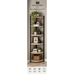 6 Raflı Köşe Kitaplık ve Saksılık Standı Krem 160 cm