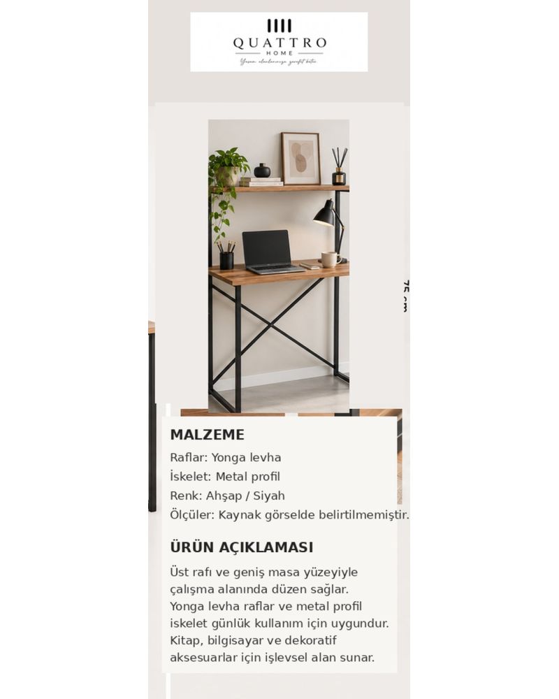 Ceviz Desenli Raflı Çalışma Masası