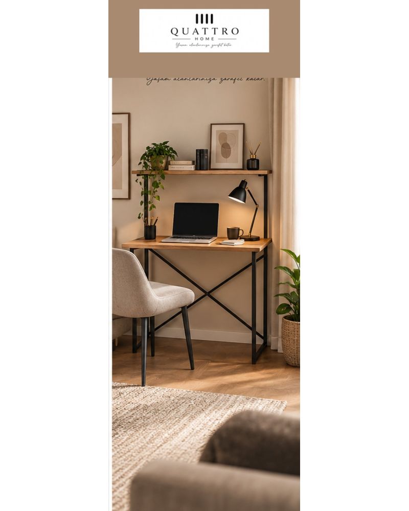 Ceviz Desenli Raflı Çalışma Masası