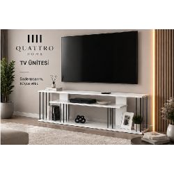 Beyaz Suntalam TV Ünitesi 140 cm Raflı Tasarım