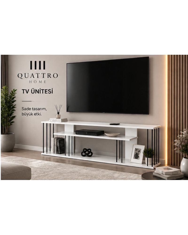 Beyaz Suntalam TV Ünitesi 140 cm Raflı Tasarım