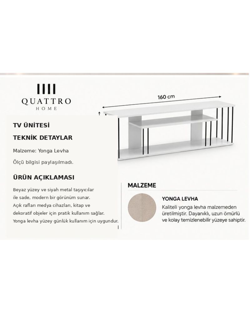 Beyaz Suntalam TV Ünitesi 140 cm Raflı Tasarım