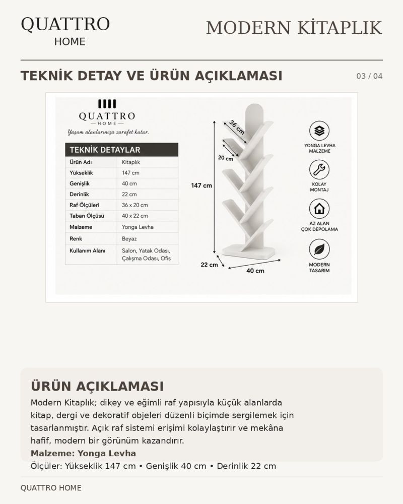 10 Raflı Beyaz Çok Amaçlı Kitaplık ve Raf Ünitesi
