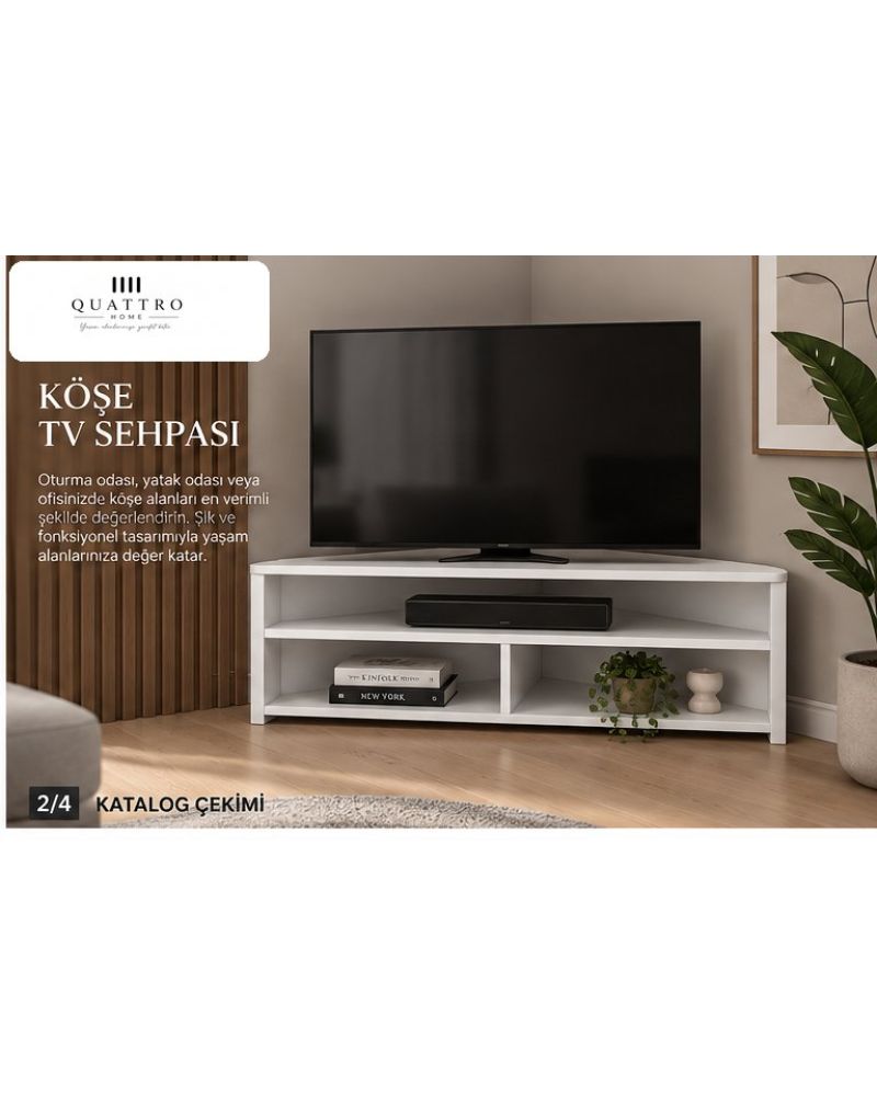 Beyaz Köşe TV Ünitesi 140 cm