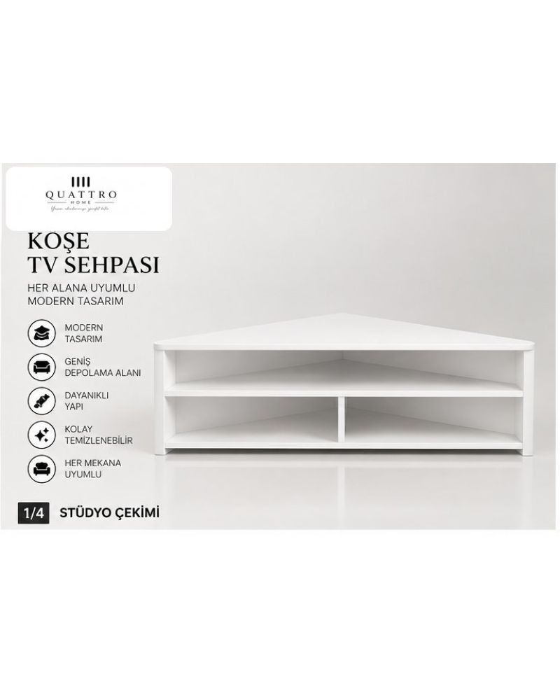 Beyaz Köşe TV Ünitesi 140 cm