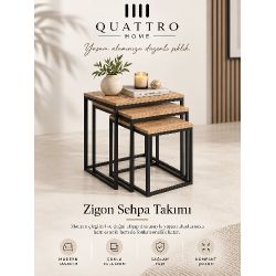 Küp Zigon Sehpa Seti Kahverengi 3'lü