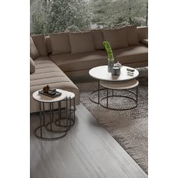 Beyaz Renkli Metal Ayaklı 5'li Orta Sehpa ve C Zigon Sehpa Seti