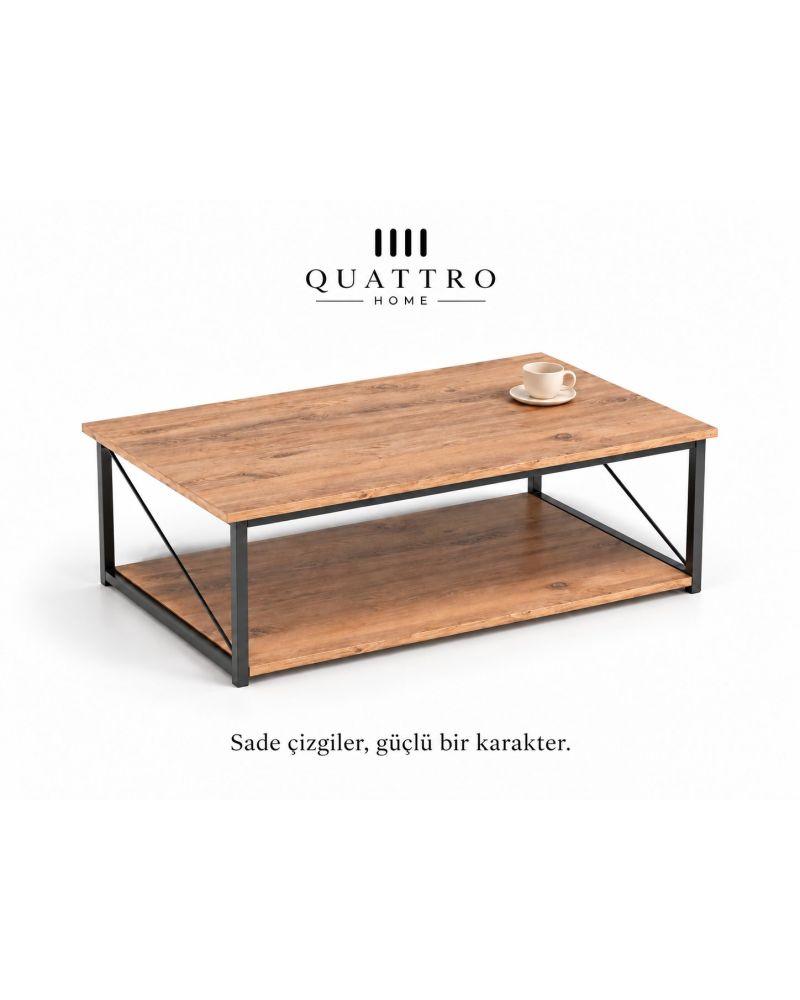 Ceviz Desenli Çift Raflı Orta Sehpa 90x50 cm